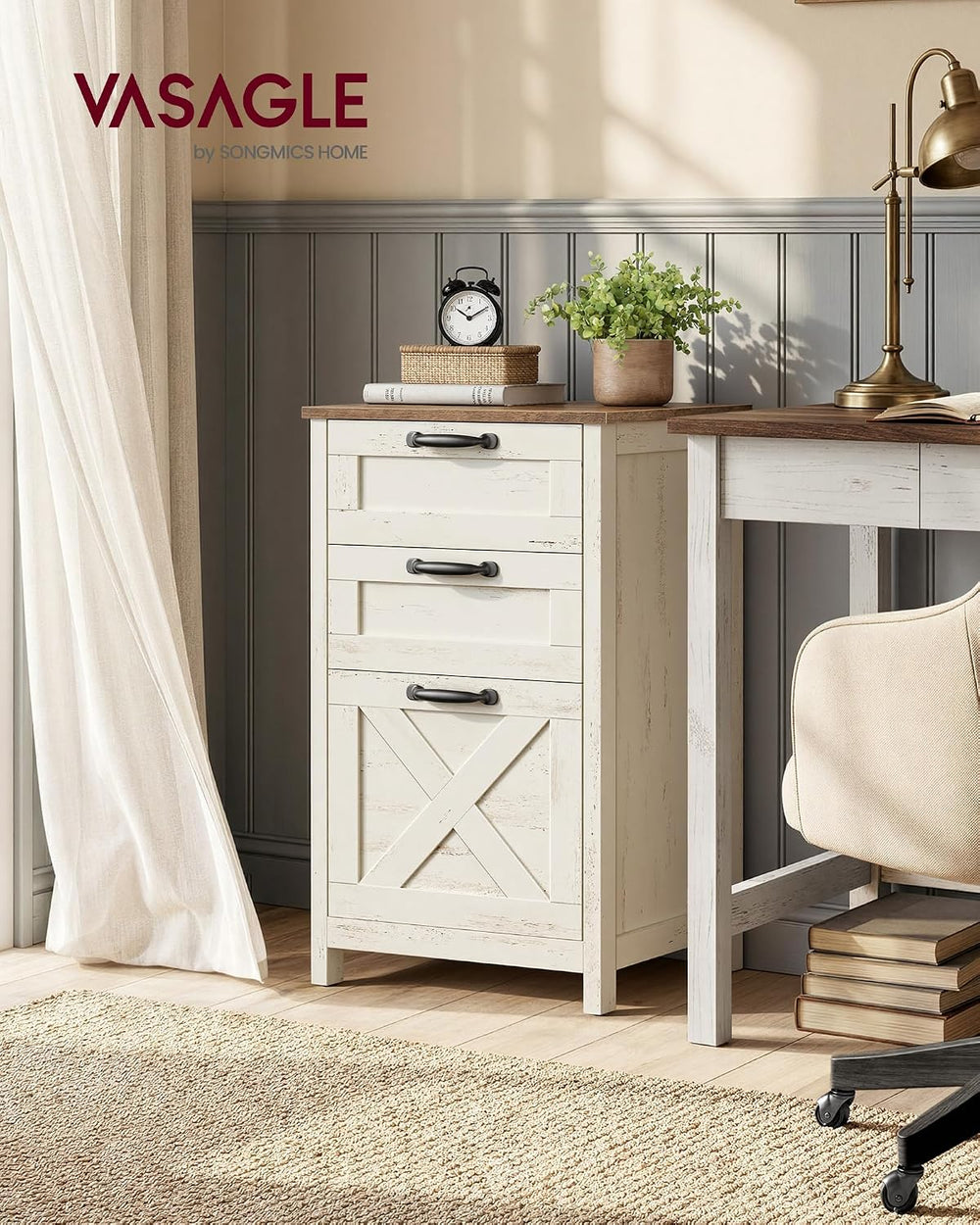 VASAGLE File Cabinet, 3-Drawer Filing Cabinet for Home Office | Modern Farmho...