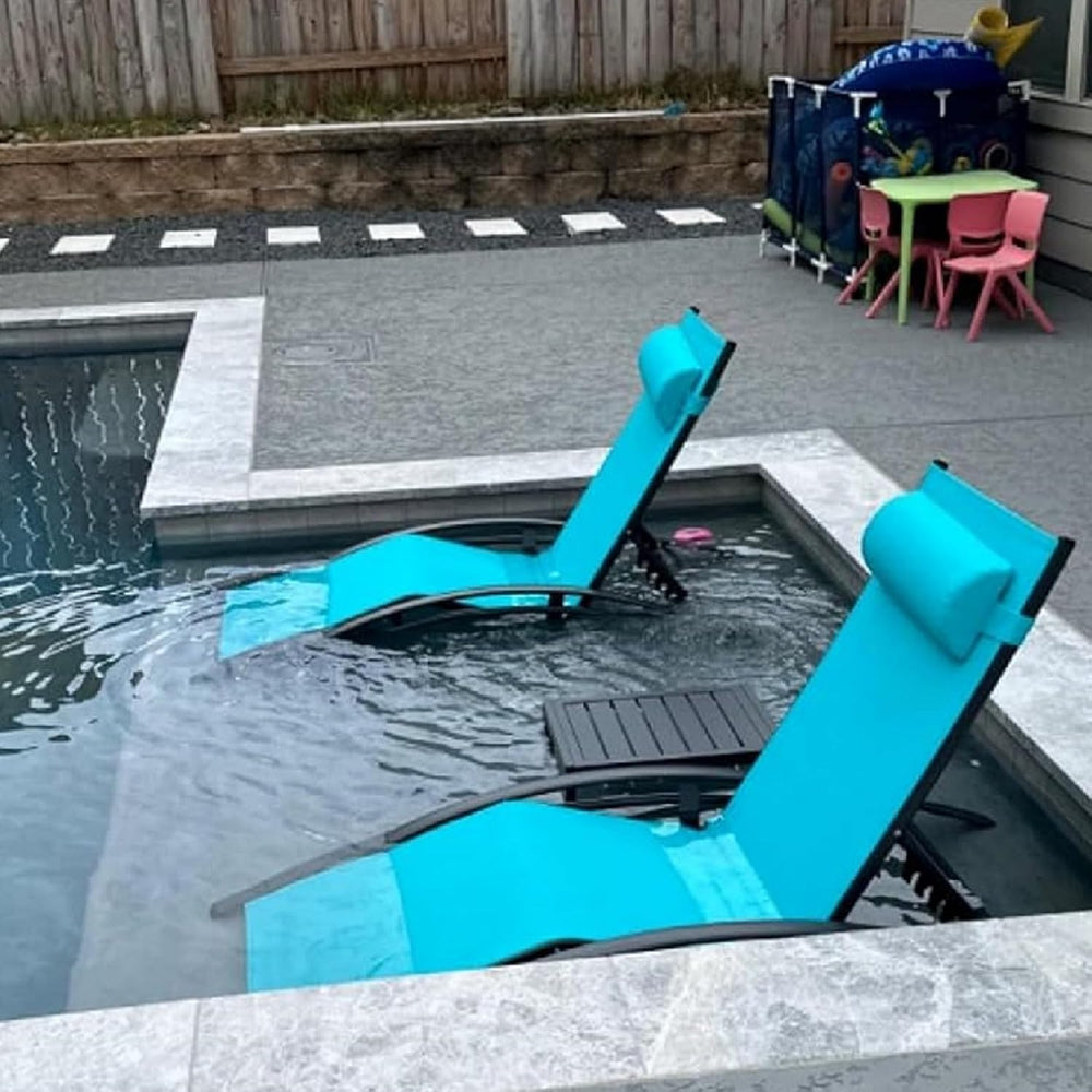 PURPLE LEAF Patio Pool Lounge Chaise Set of 3 Outdoor Chair, Turquoise Blue |...