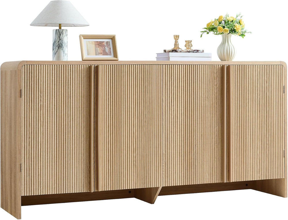 AMERLIFE 63" Fluted Sideboard Buffet Cabinet with Storage, Modern Creden...