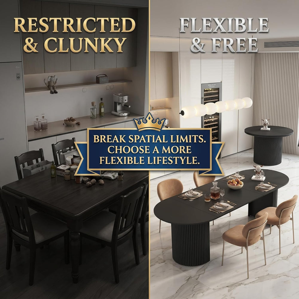 Extendable Dining Table for 1-10 People, Wood Foldable Kitchen Table for Smal...