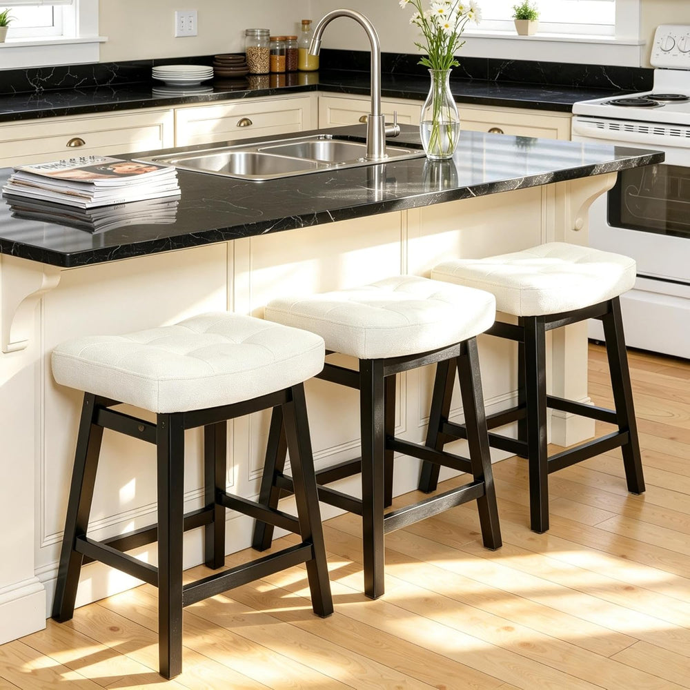 RNKSFX Counter Height Bar Stools Set of 3 for Kitchen Counter, Backless Farmh...