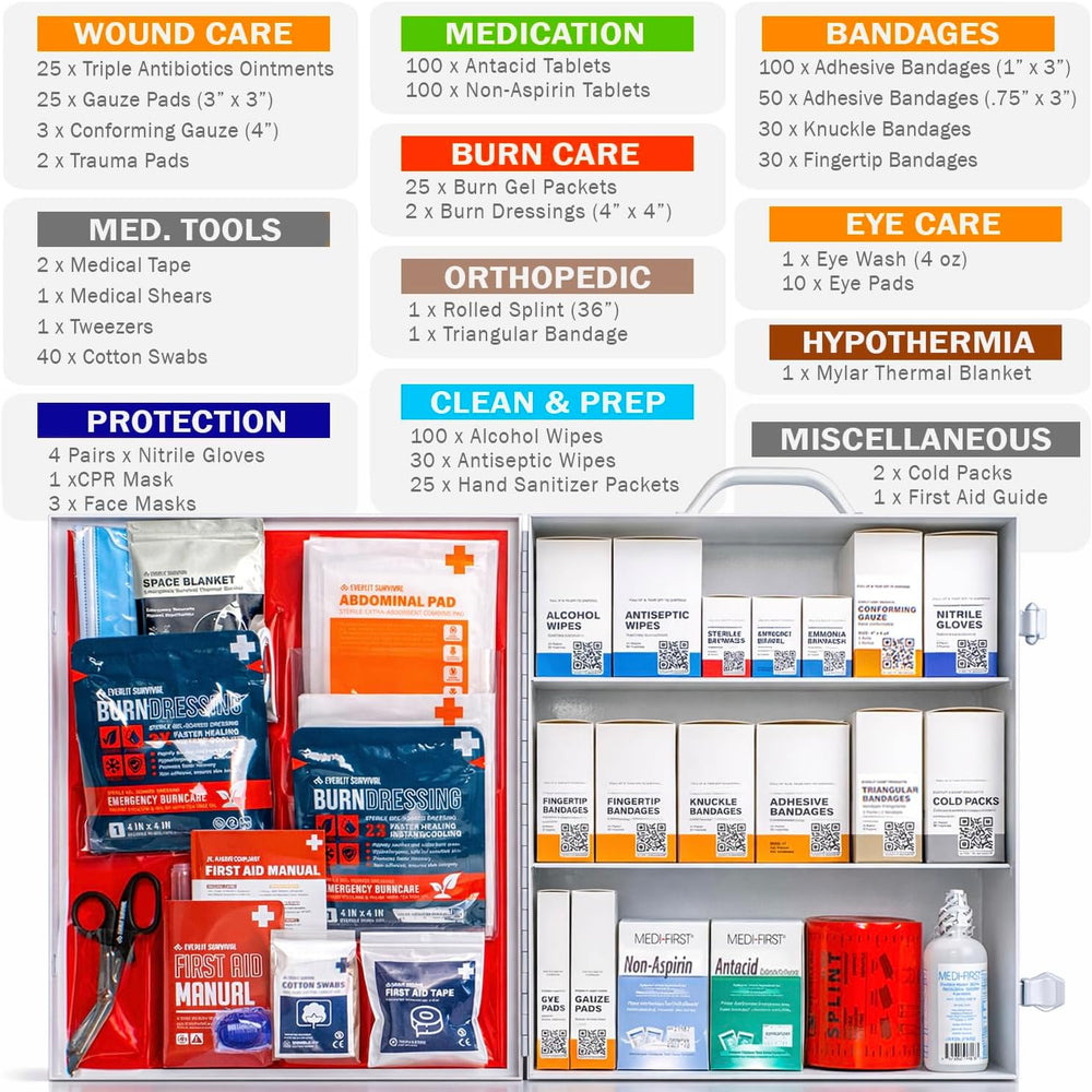 EVERLIT CARE 3-Shelf OSHA-Compliant First Aid Kit, ANSI Class B+ 100 Person E...