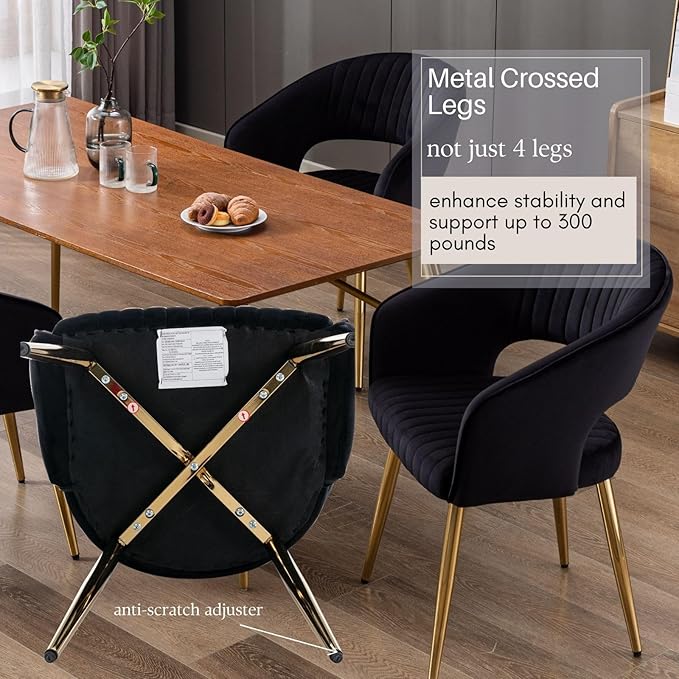 Black and Gold Velvet Dining Chairs, Modern Dining Room Chairs with Arms Set ...