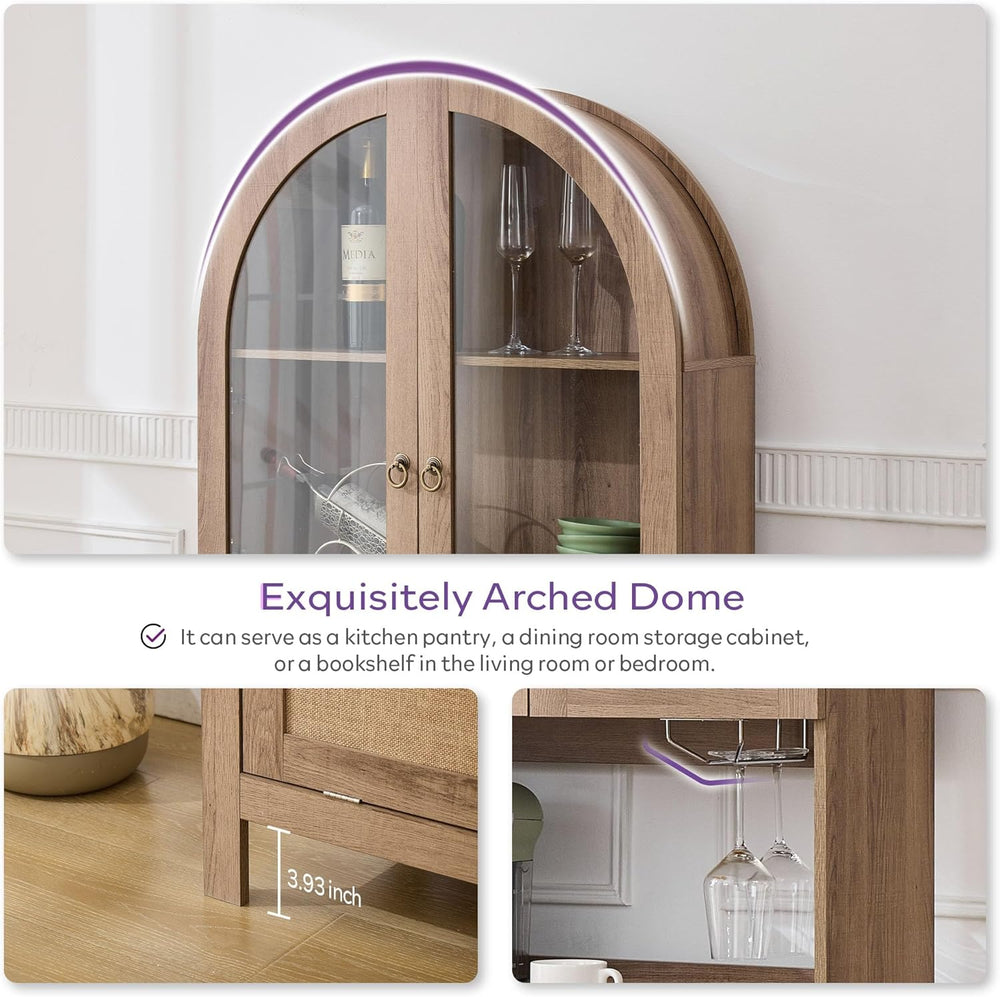 TYBOATLE 75'' Tall Arched Pantry Cabinet w/Accessible Storage Area, C...