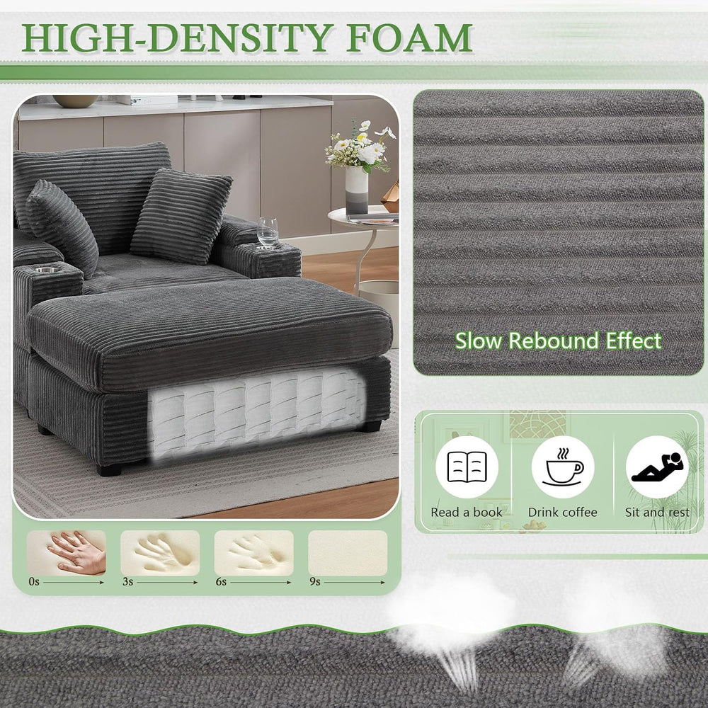 Oversized Corduroy Chaise Lounge Chair Indoor with Storage and Ottoman, Sleep...