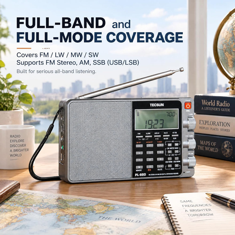 Tecsun PL880 Portable Digital PLL Dual Conversion AM/FM, Longwave & Short...