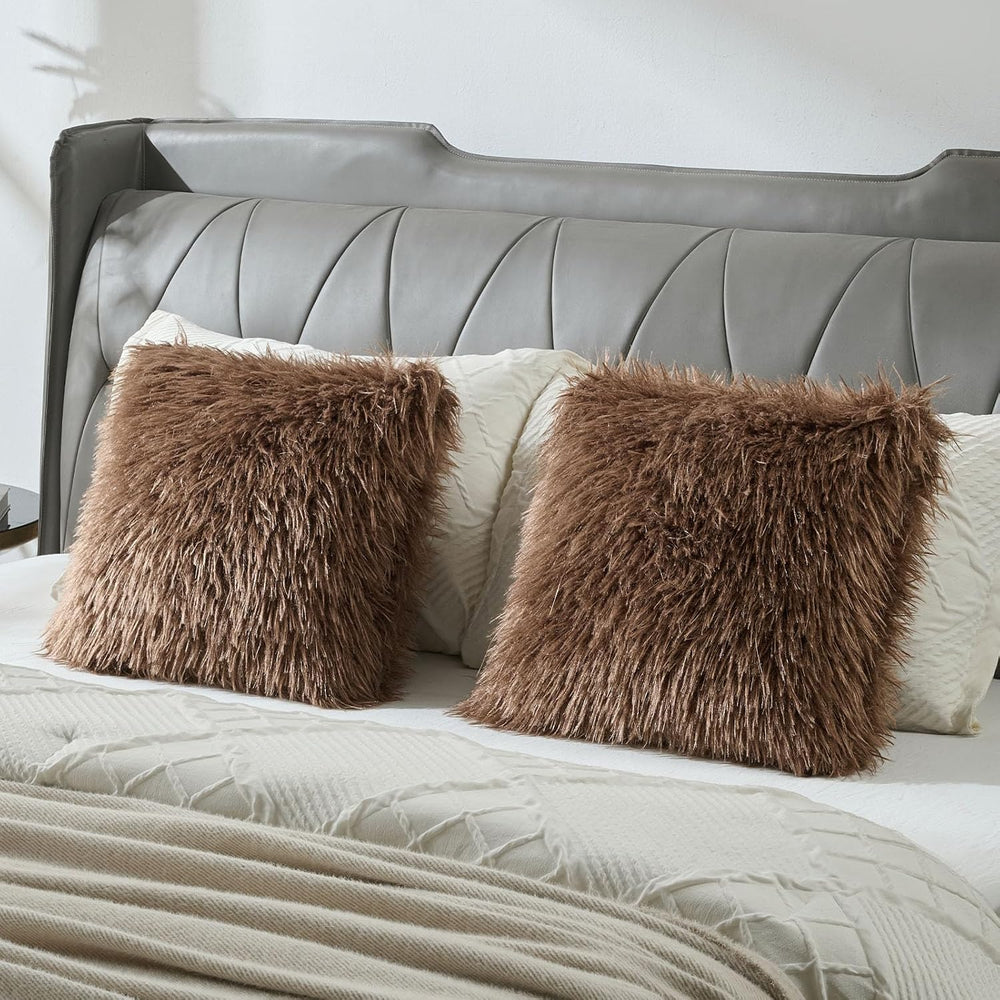 FUTEI Pack of 2 Faux Wool Throw Pillow Covers 18x18 Inch, Dark Brown