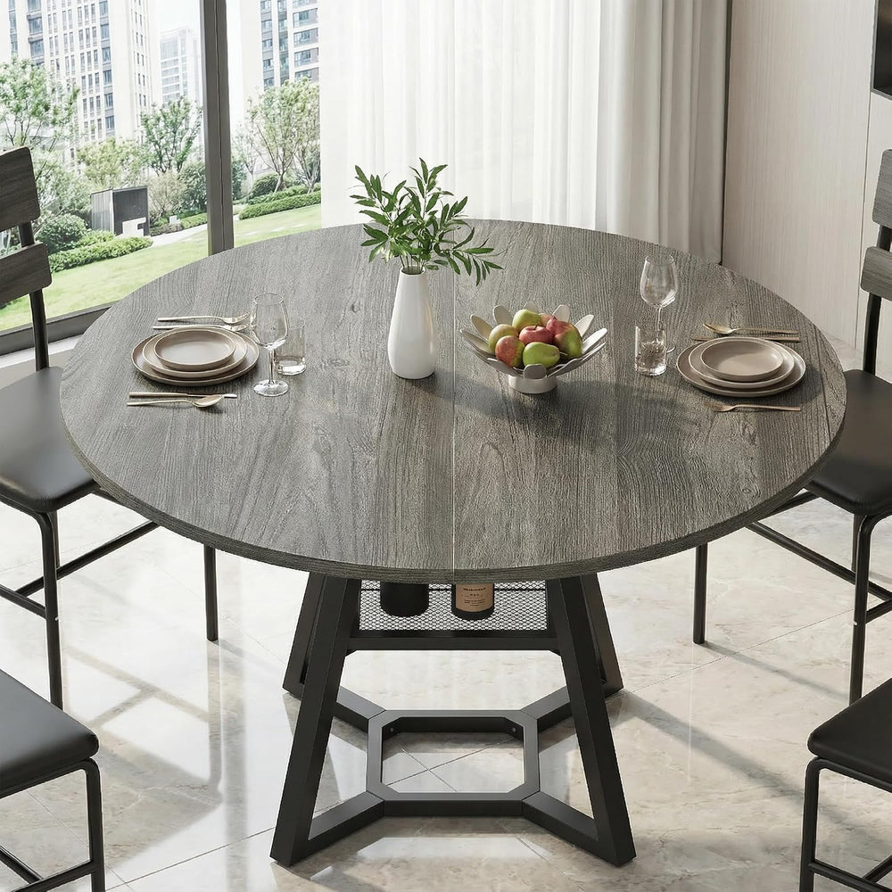 knoworld 51" Round Dining Table for 4-6, Kitchen Table with Storage Shel...