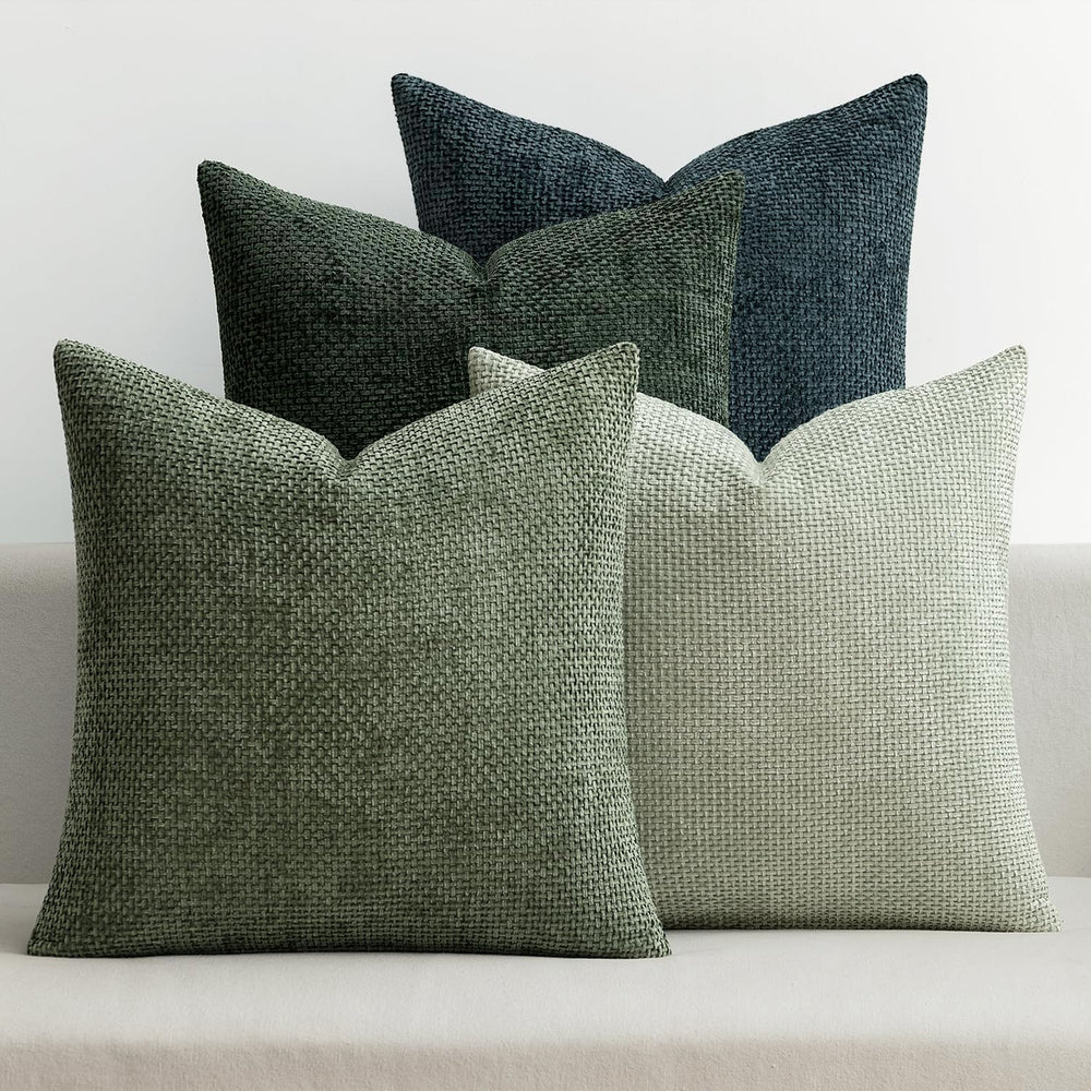 MIULEE Soft Decorative Chenille Pillow Covers Green Navy 18x18 Pack of 4