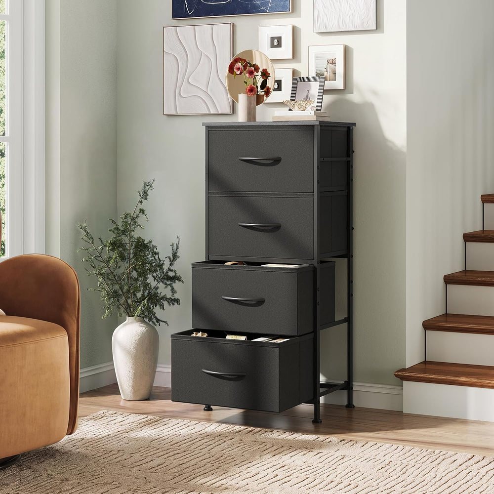 WLIVE Small Dresser Nightstand for Bedroom, 4 Drawers, Charcoal Black