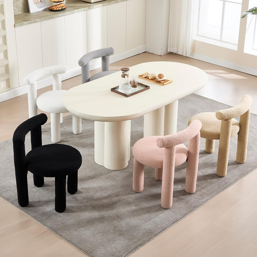 Sherpa Dining Chairs Set of 2, Comfy Boucle Fabric Dining Chairs, Upholstered...