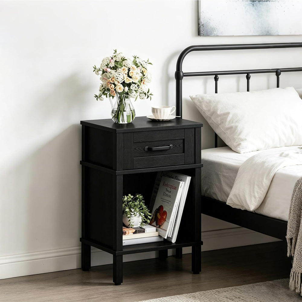 Black Nightstand with Drawers,Small Night Stand,Black Bedside Table