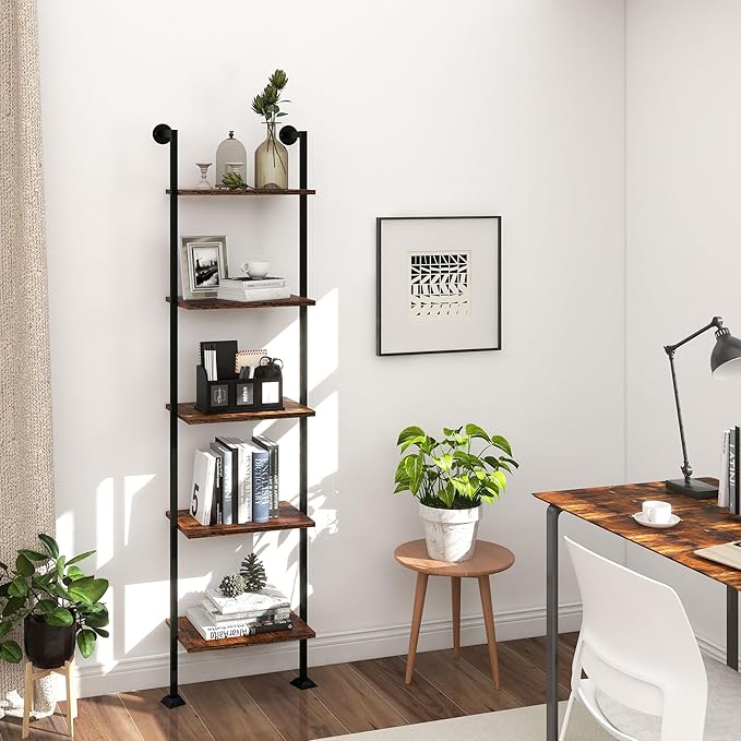 Axeman 5-Tier Ladder Shelf, Tall Narrow Bookcase for Small Spaces, Book Stora...