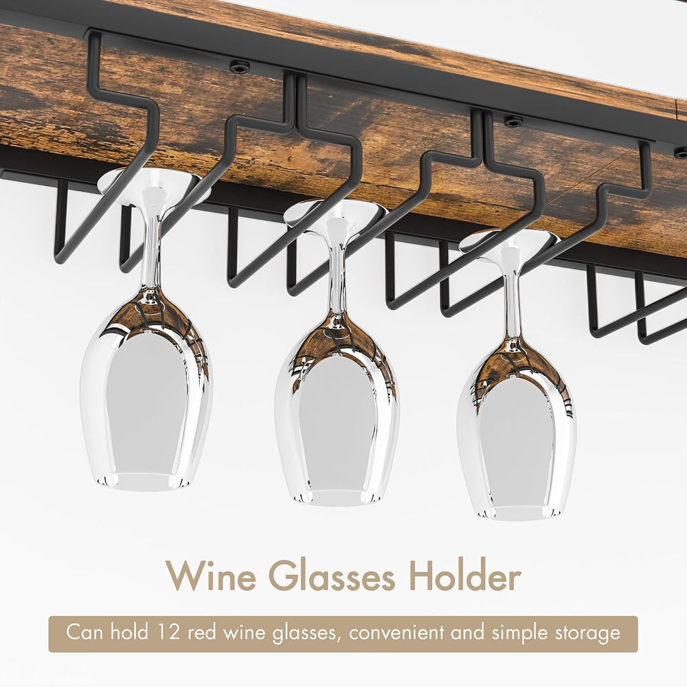 Wine Rack Wall Mounted Wine Glass Rack With LED For Home Bar Storage | 31.5 I...