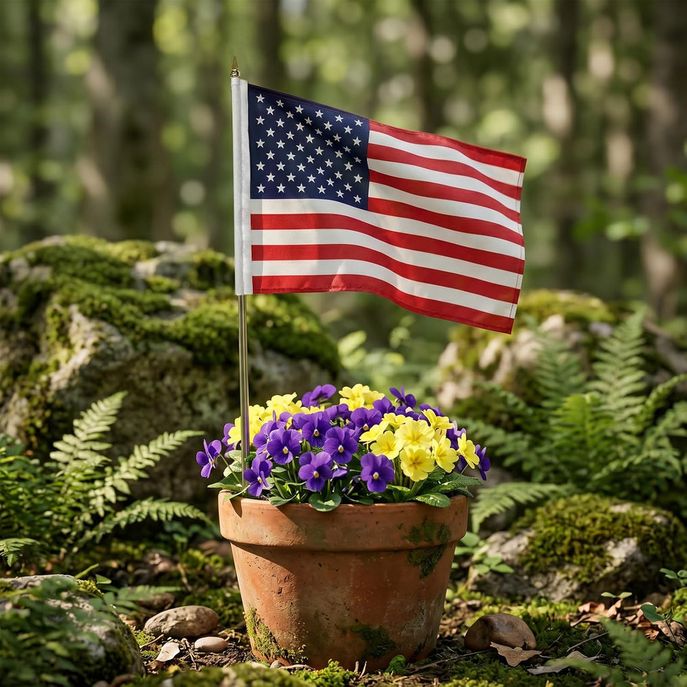 8x12 inch Small American Flags on Stick 12 Pcs for Yard Garden, Mini Hand Hel...
