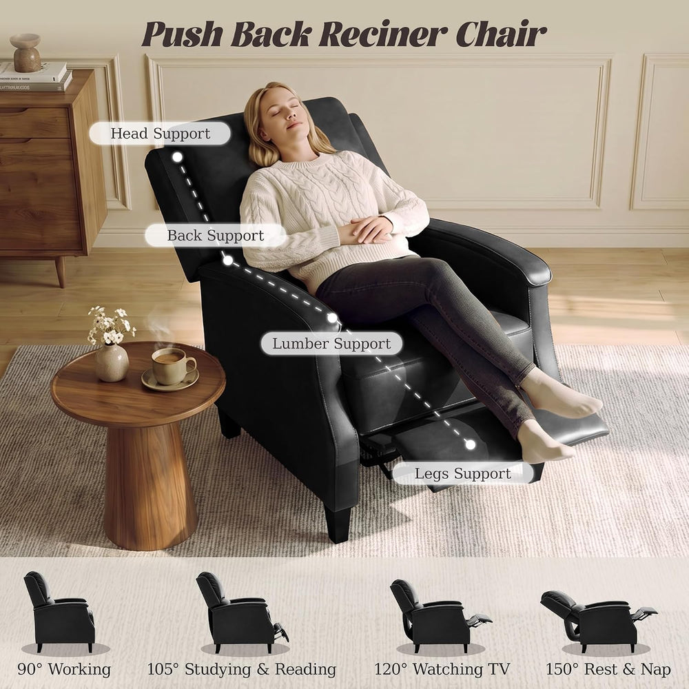 Recliner Chair, Faux Leather Push Back Recliner with Padded Seat, Mid Century...