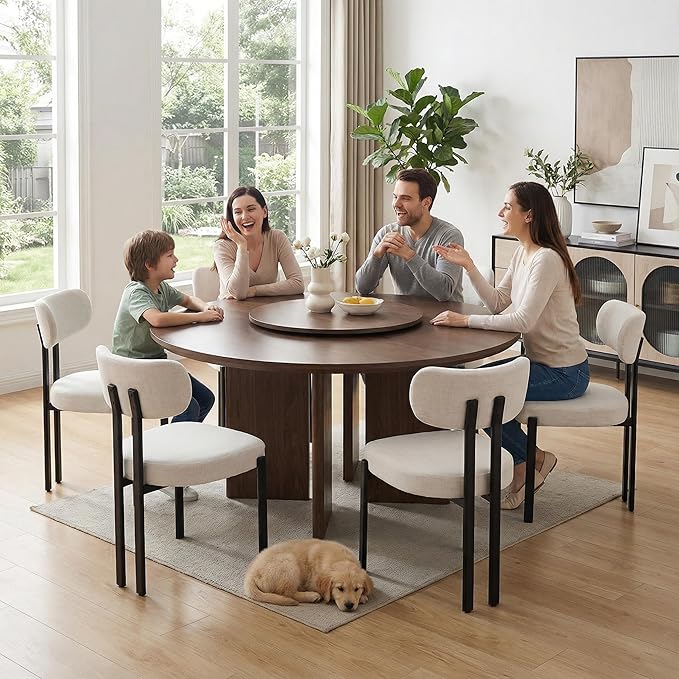 LukeAlon Linen Dining Chairs Set of 6, Curved Back Modern Side Chairs Upholst...