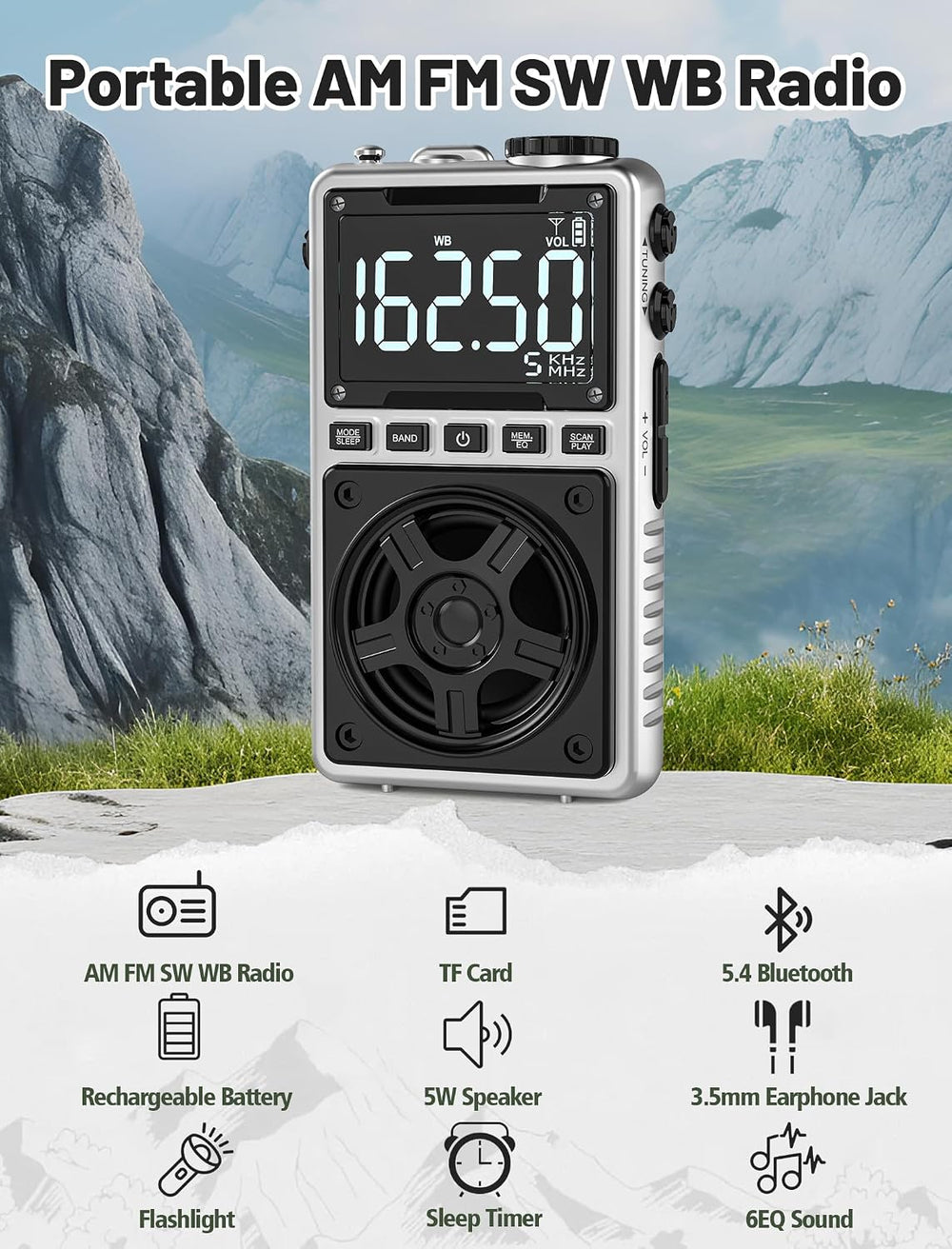 AM FM Shortwave Radio with NOAA Weather Alert,1250mAh Rechargeable
