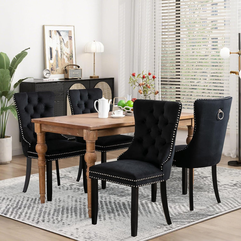 Velvet Upholstered Dining Chairs Set of 4, Modern Mid-Century Kitchen Chairs ...
