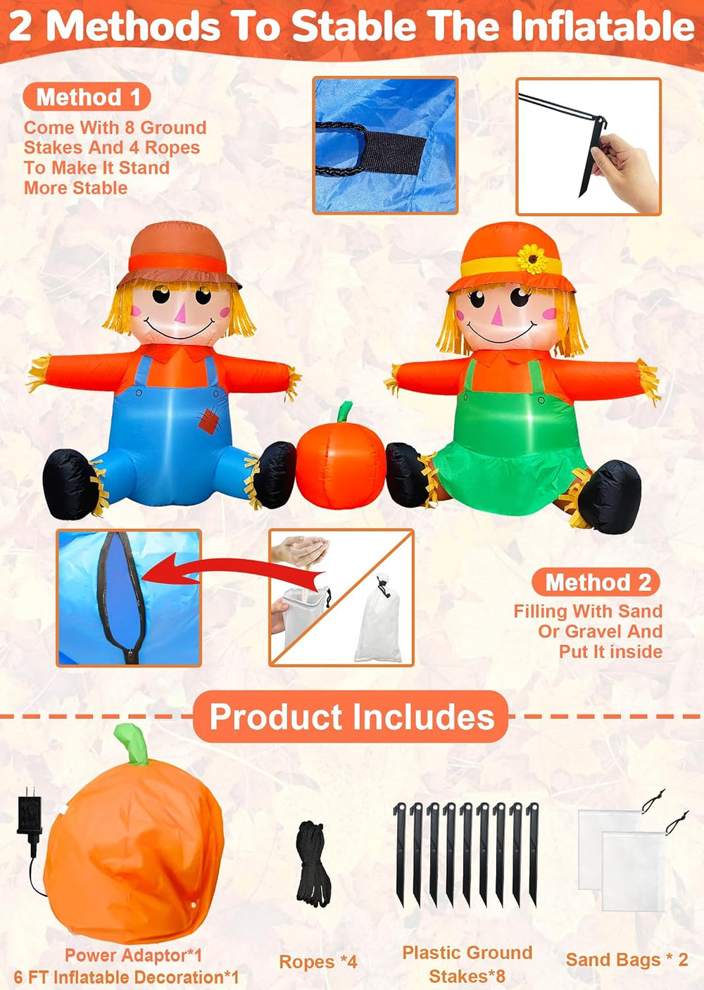 6FT Fall Thanksgiving Inflatables Outdoor Decorations with Built-in LEDs