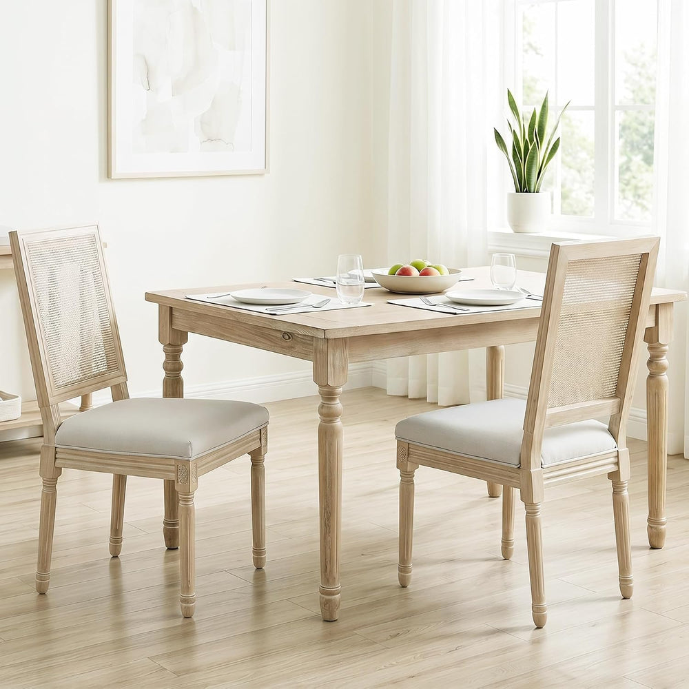 chairus Farmhouse Dining Chairs Set of 2, Rectangle Rattan Back French Countr...