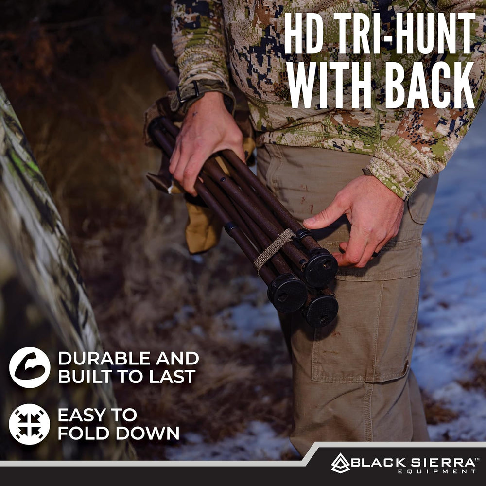 Black Sierra HD Tri-Hunt with Back Hunting Stool, Foldable Tripod Seat w/Stee...