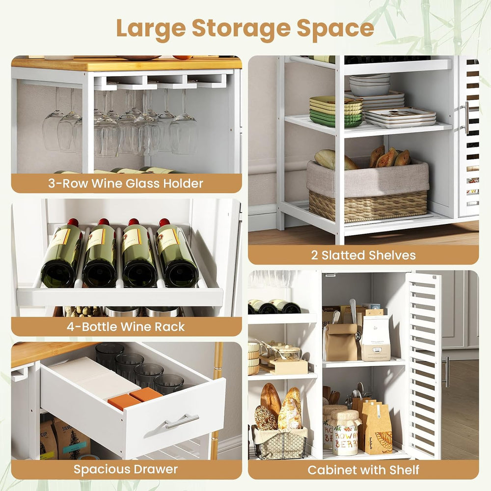 Giantex Kitchen Island with Storage Cabinet, Glass Holder, Wine Rack | 30&quo...