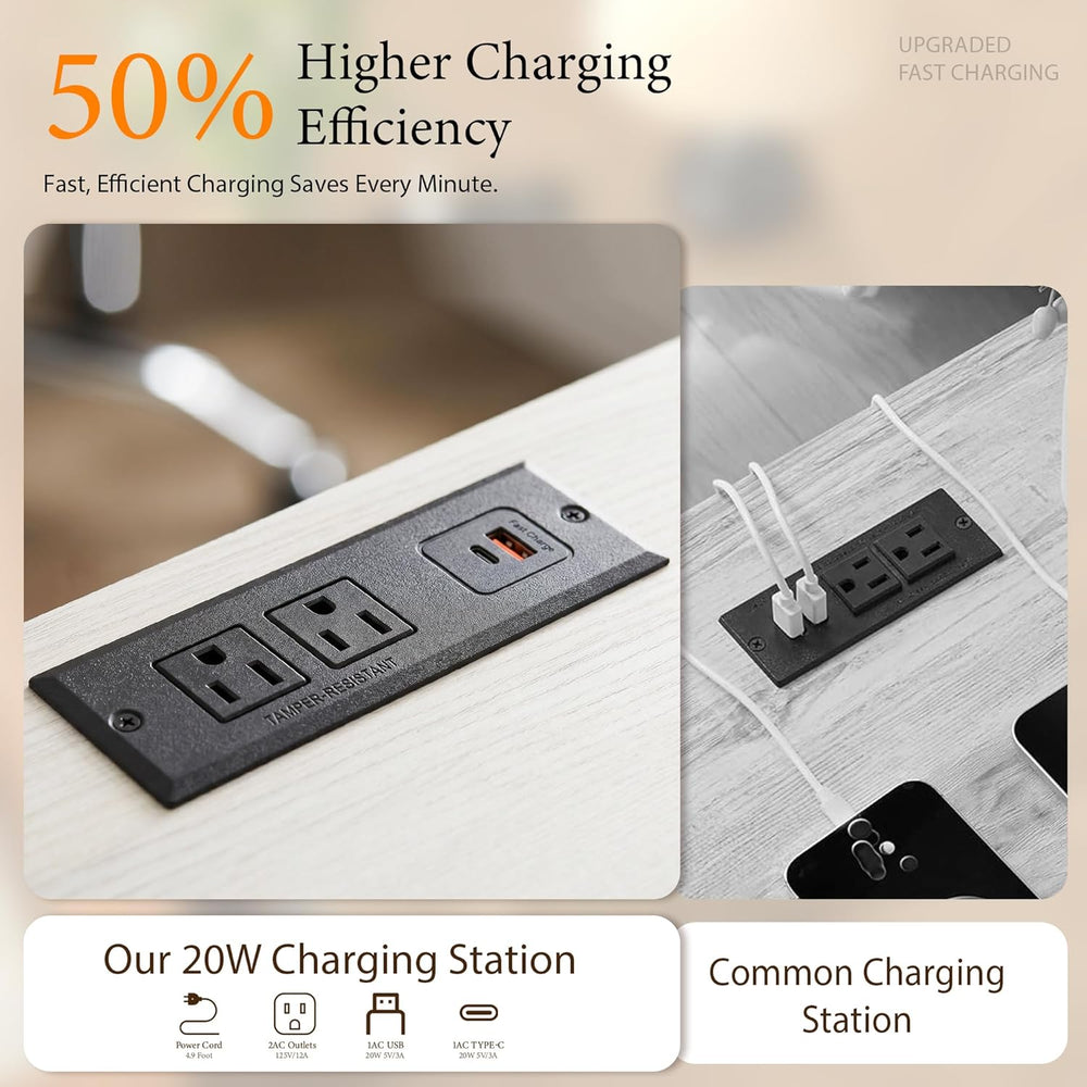 Yechen Fluted Nightstand Set of 2 with Ultra-Fast Charging Station, White | L...