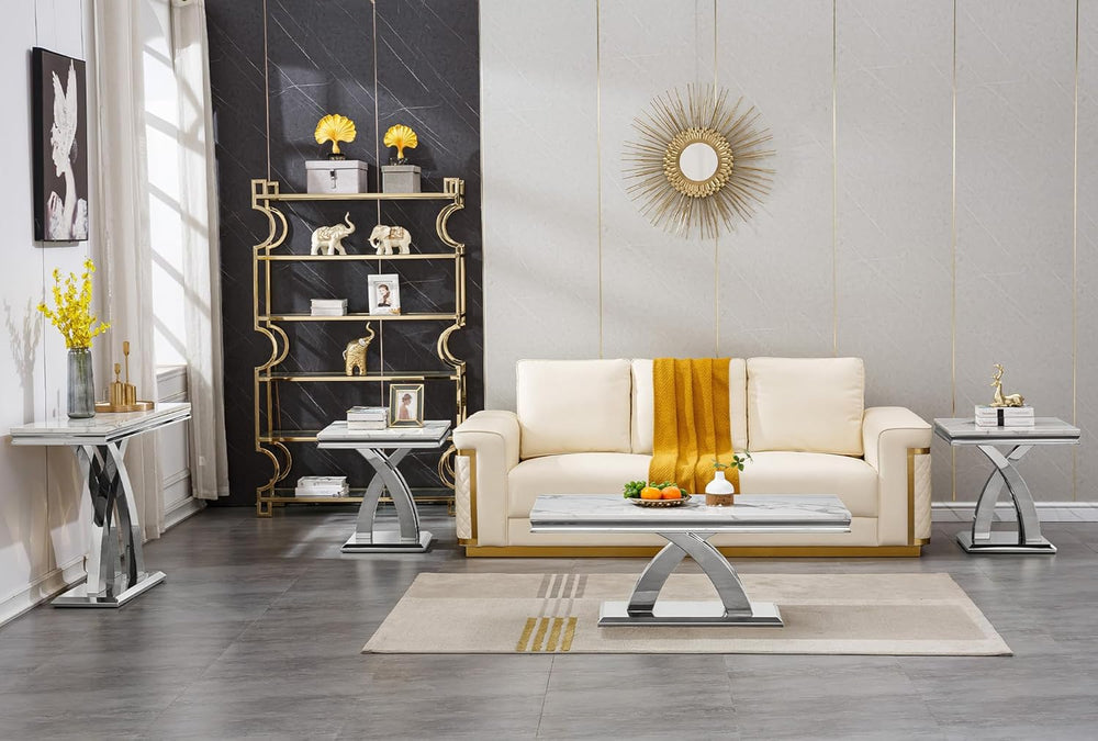Marble End Table Modern Square Silver Living Room Table Sofa Side Table with ...