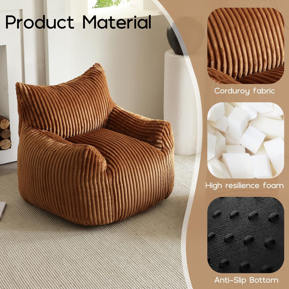 Giant Brown Bean Bag Chairs for Adults & Teens, Soft Corduroy Beanbag | 3...