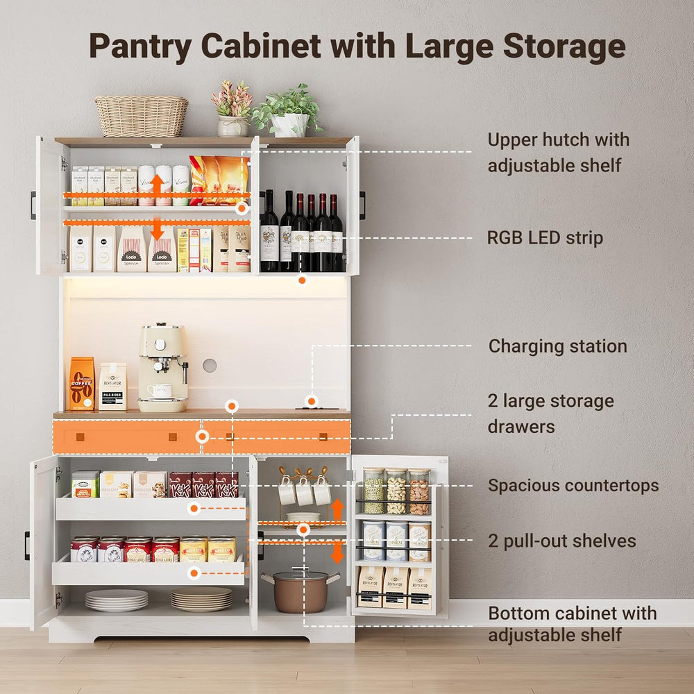 ELYKEN 71" Kitchen Pantry Cabinet with Charging Station & LED Lights...