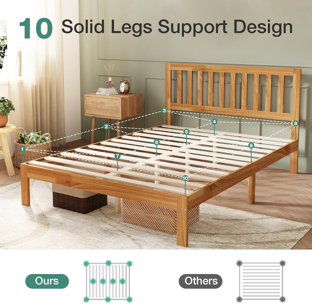 Novilla Queen Bed Frame with Headboard, Solid Wood Bed Frame Foundation with ...