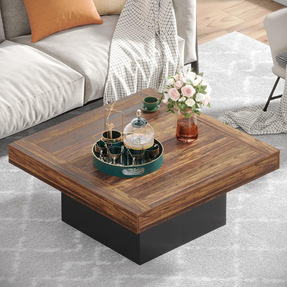 Tribesigns 35.4-Inch Square Coffee Table with LED Light, Modern Wood Coffee T...