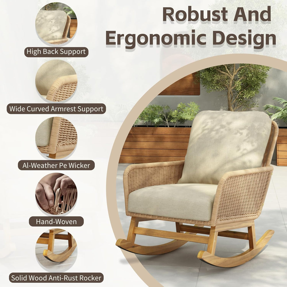 Christopher Knight Home Nadine Patio Rocking Chair, Wicker Rocker, Wood Leg R...