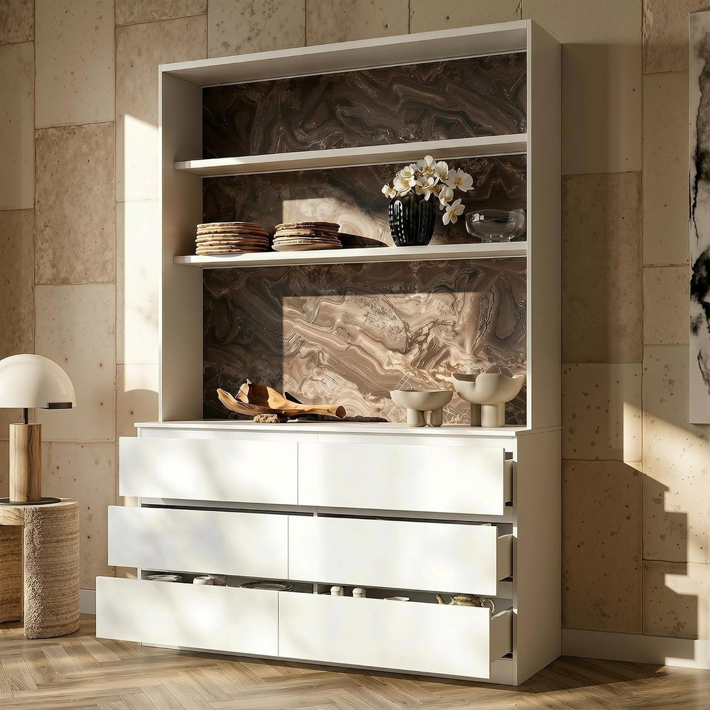 Homsee 92.5" H Lighted Kitchen Pantry Cabinet with 6 Drawers & Charg...