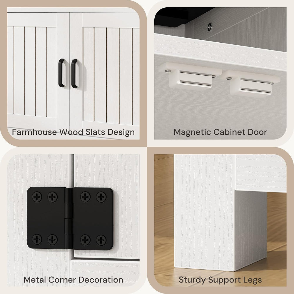 24" Farmhouse End Table Set of 2 with Charging Station, Large Square Sid...