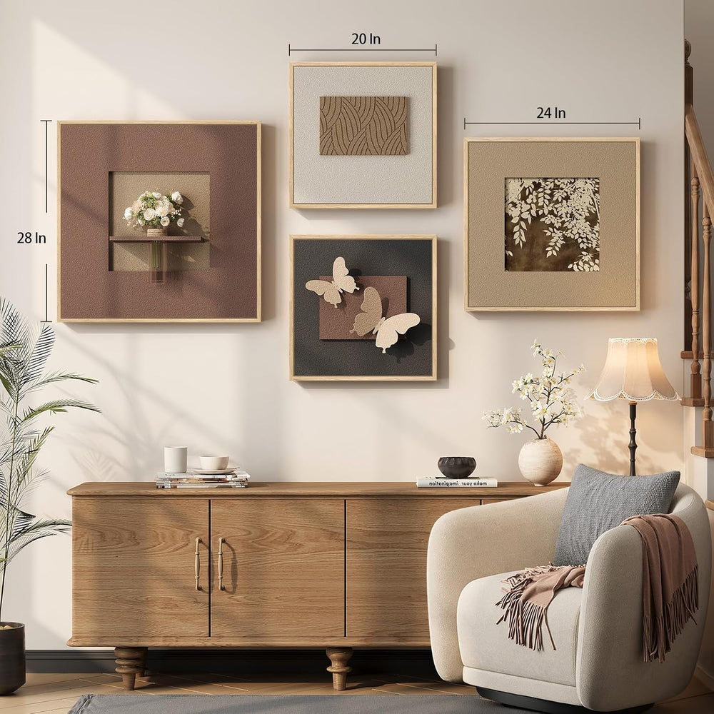 Large 3D Textured Neutral Butterfly Wall Art for Living Room, Set of 4