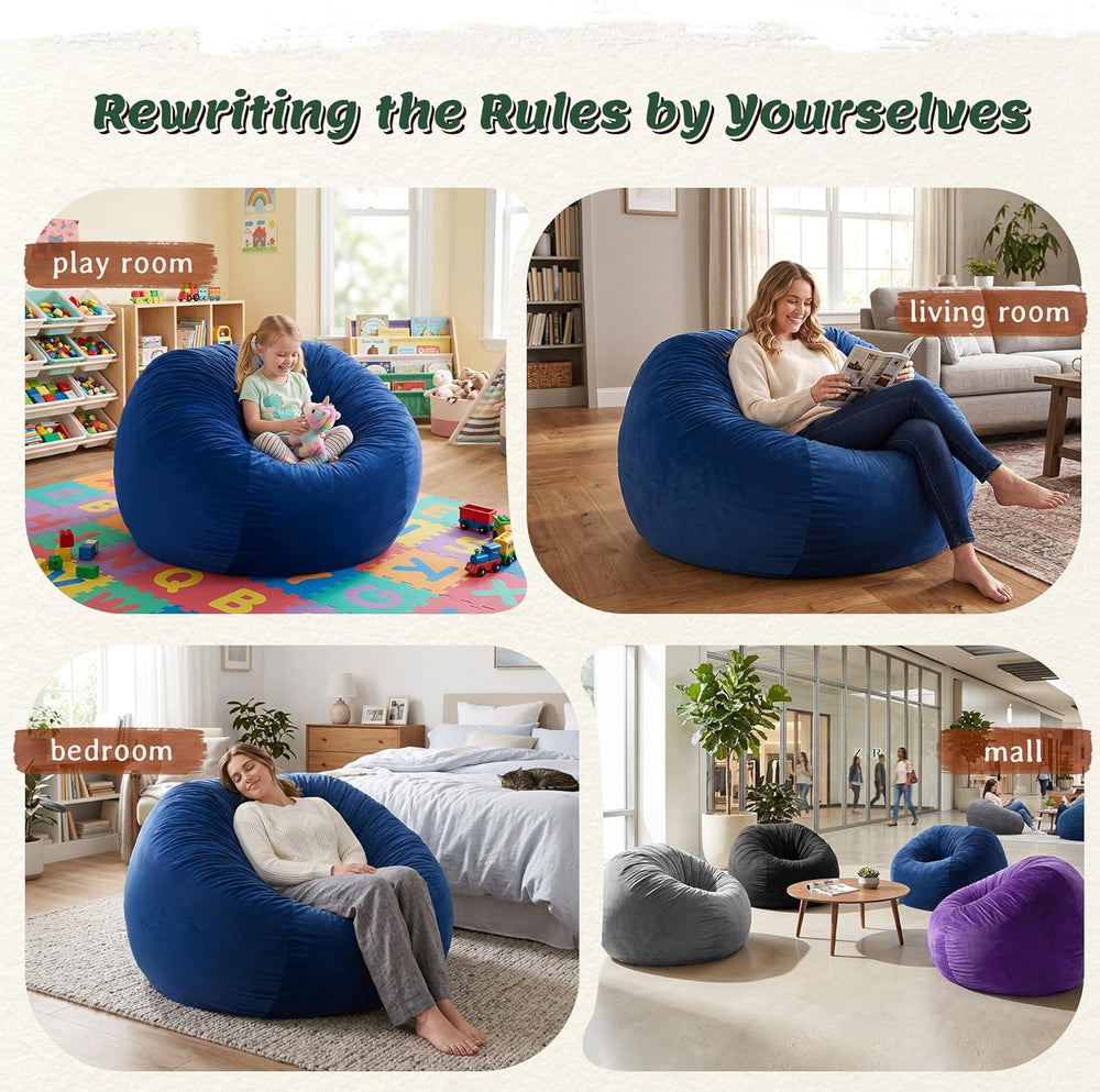 ZurNesfure Bean Bag Chairs for Adults 3FT Large Bean Bag Chair Memory Foam Fi...