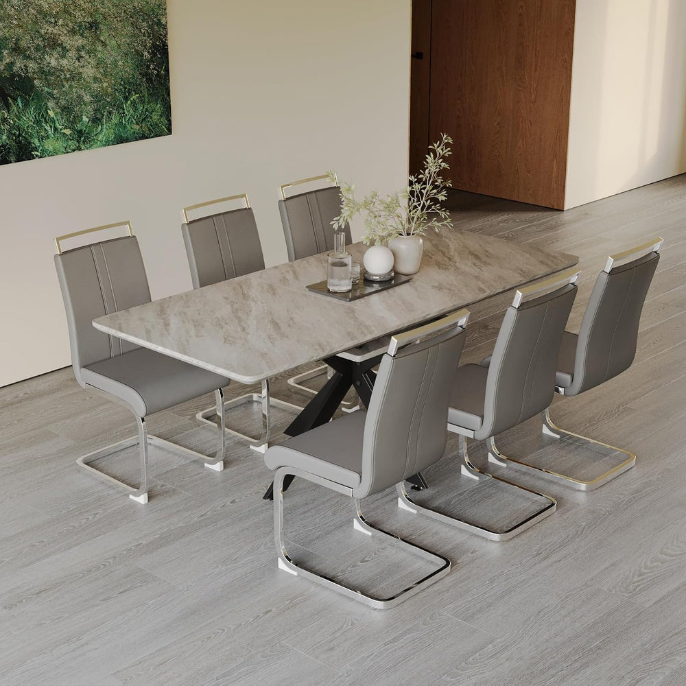 Extendable Dining Table, Modern Dining Table with Metal Leg, 62.4‘’-78.15‘’ K...