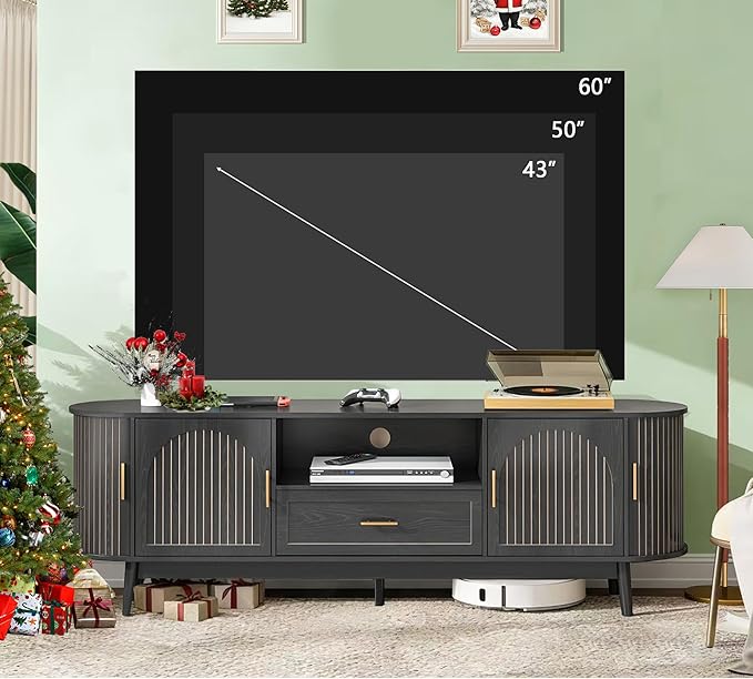 70" Fluted TV Stand for Tvs up to 80", Mid-Century Modern Entertain...