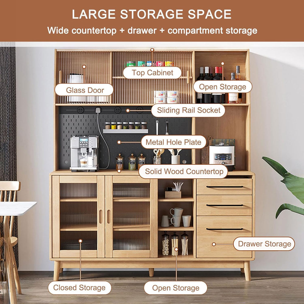 Pantry Storage Cabinet with Microwave Stand, Sliding Charging Station, Drawer...