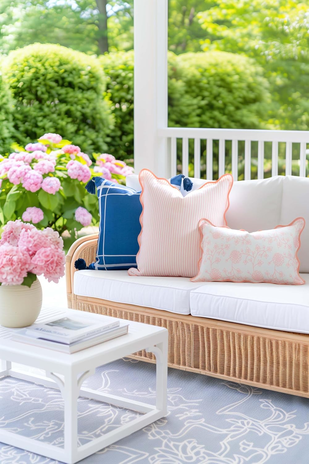Hofdeco Premium Coastal Patio Indoor Outdoor Scalloped Throw Pillow Cover Onl...