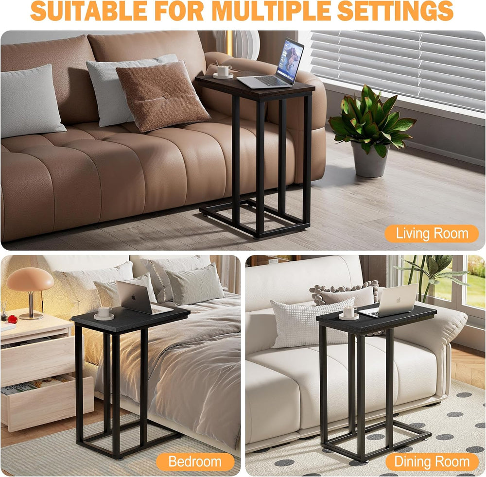 VECELO Universal C-Shaped Side Table, Multi-Functional Snack & TV Tray fo...