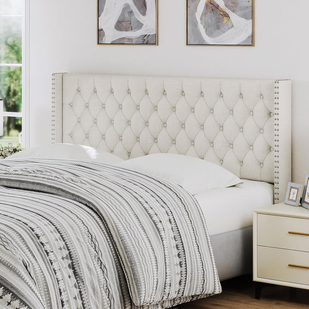 Furpopup Linen Queen Size Headboard Only, Wingback Wall Mount, Ivory