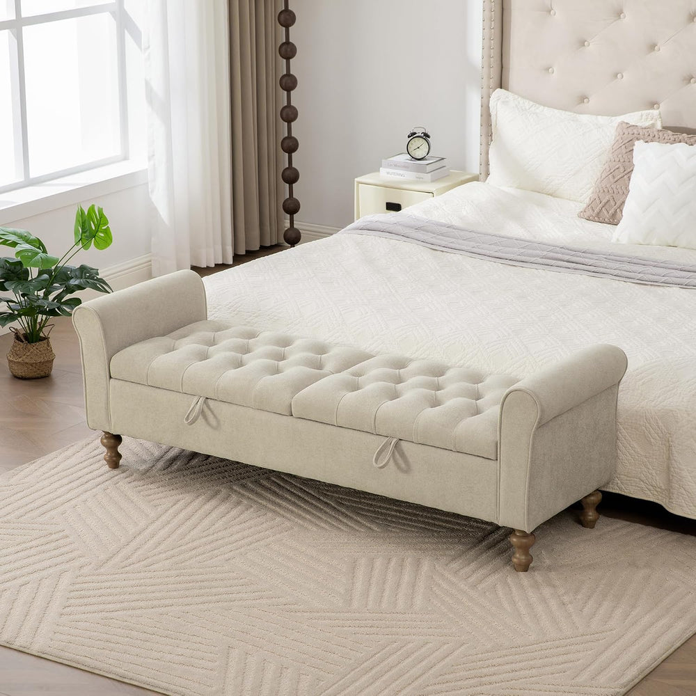 65.7" End of Bed Storage Bench King Size for Bedroom Entryway, Beige | O...