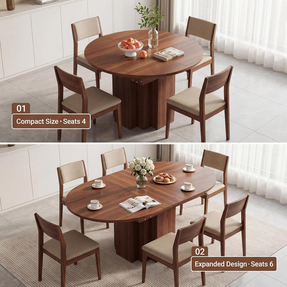 Extendable Round Dining Table, 45.3"-61" Space Saving Oval Kitchen ...