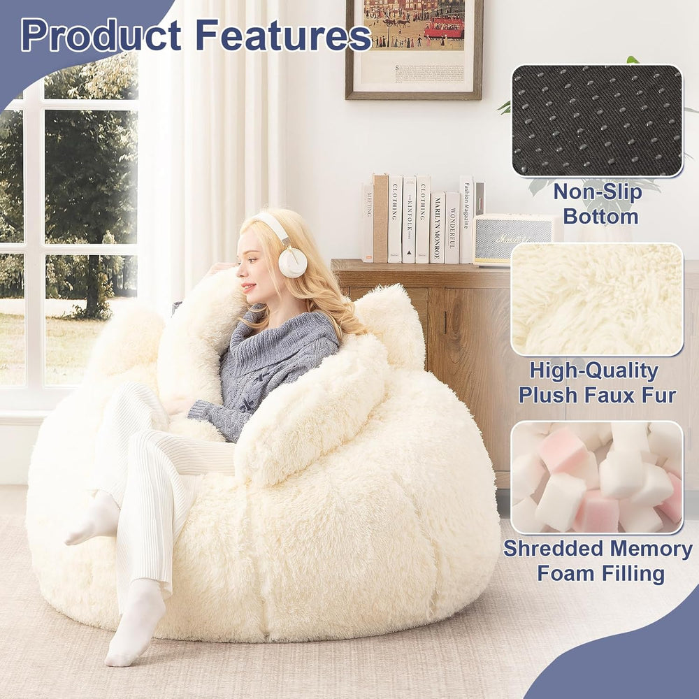 Achicsofar Bean Bag Chair for Adults Teens Giant Faux Fur Bean Bag Chairs wit...