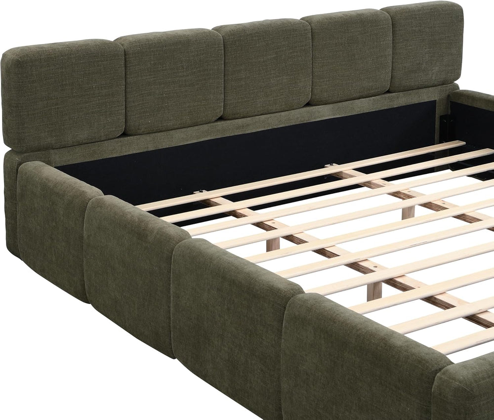 Merax King Boucle Platform Bed with Thick Headboard and Footboard, Green