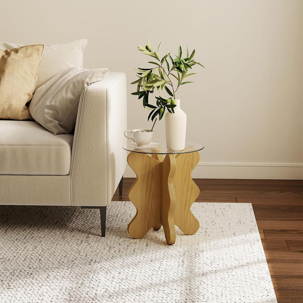 Wave-Shaped Coffee & Side Table with MDF Frame & Clear Tempered Glass...