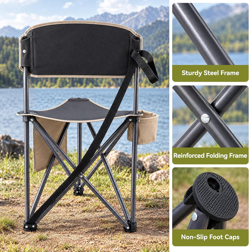 Tripod Camping Chair with Backrest, Folding Outdoor Stool